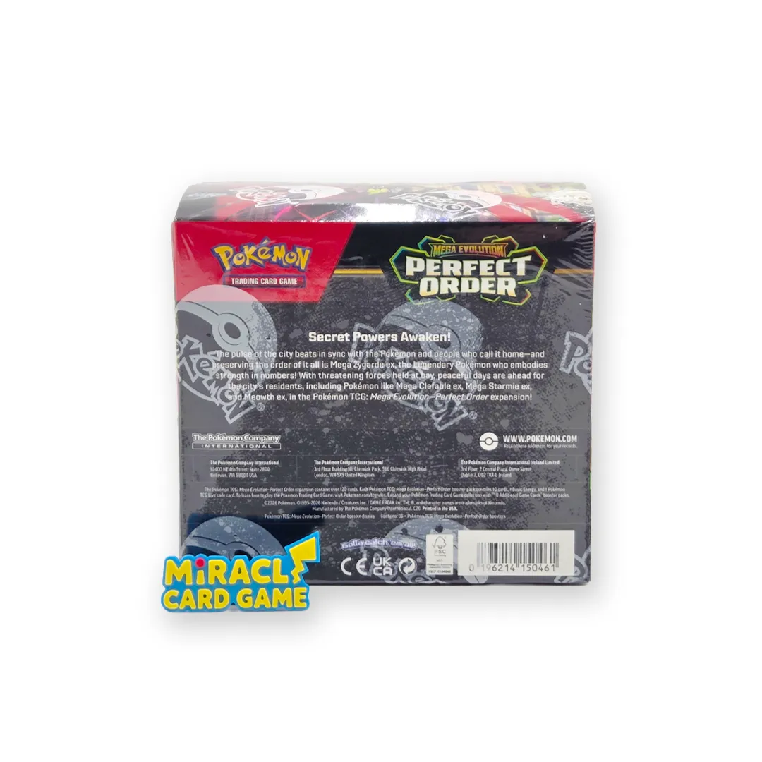 ด้านหลังกล่อง Pokemon TCG ME03 Perfect Order Booster Box