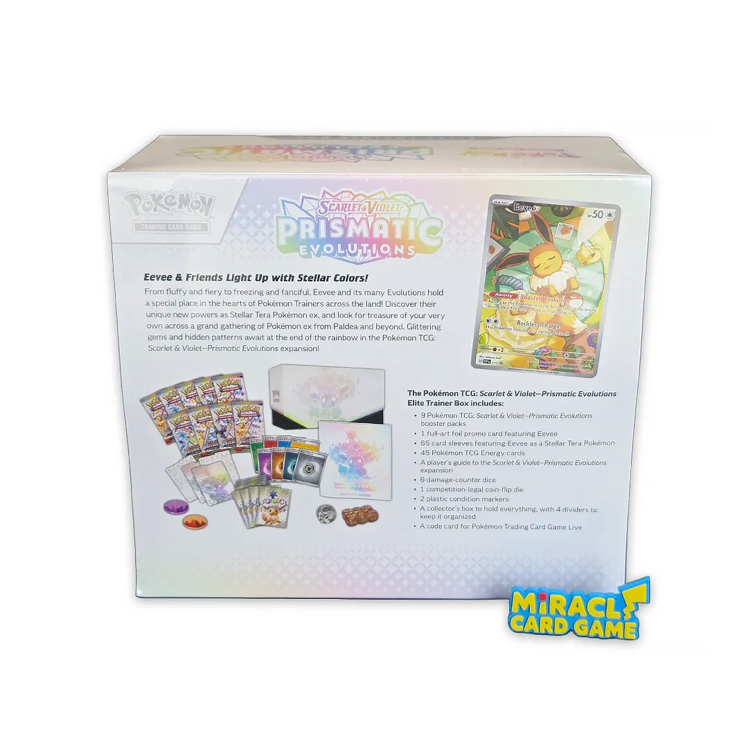 ด้านหลังกล่อง Pokémon TCG SV8.5 Prismatic Evolutions ETB