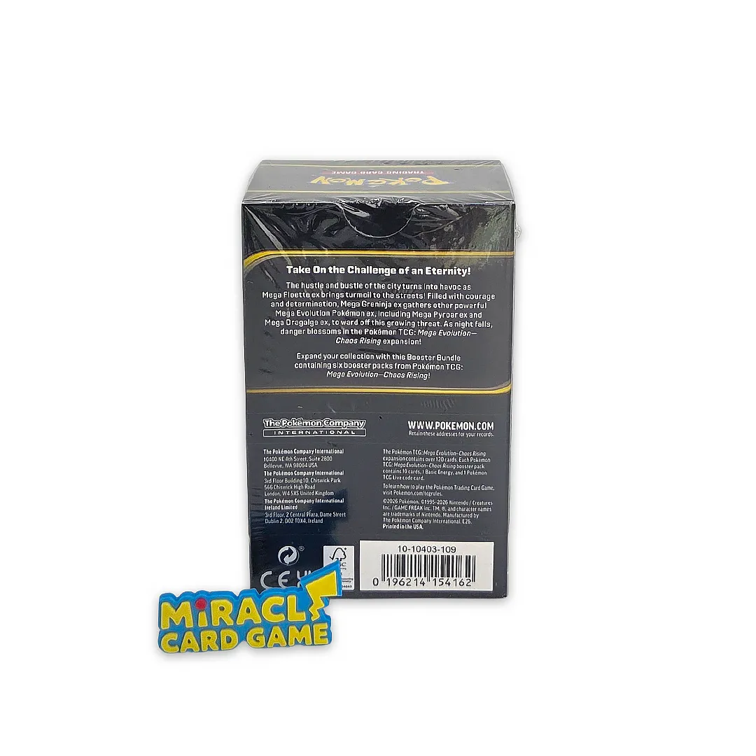 ด้านหลังกล่อง Pokémon TCG ME04 Chaos Rising Booster Bundle